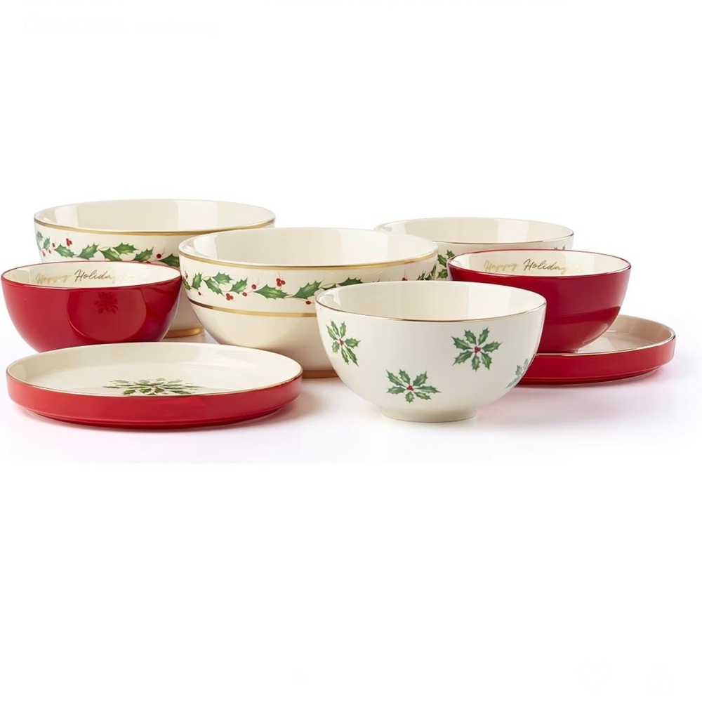 NEW Lenox Holiday Luna 8 Piece Nesting Dinnerware Set Porcelain Christmas 893494